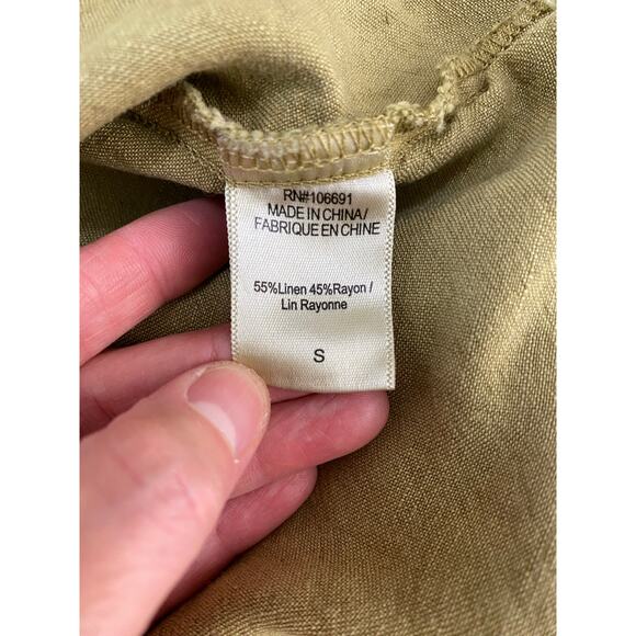 YFB Women's Size S Green Fringed Hem Button Up Linen Blend Tank Top - Picture 6 of 7